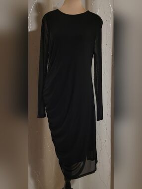 ​Rebecca Minkoff Side Ruched Mesh Long Sleeve Midi Dress Size L